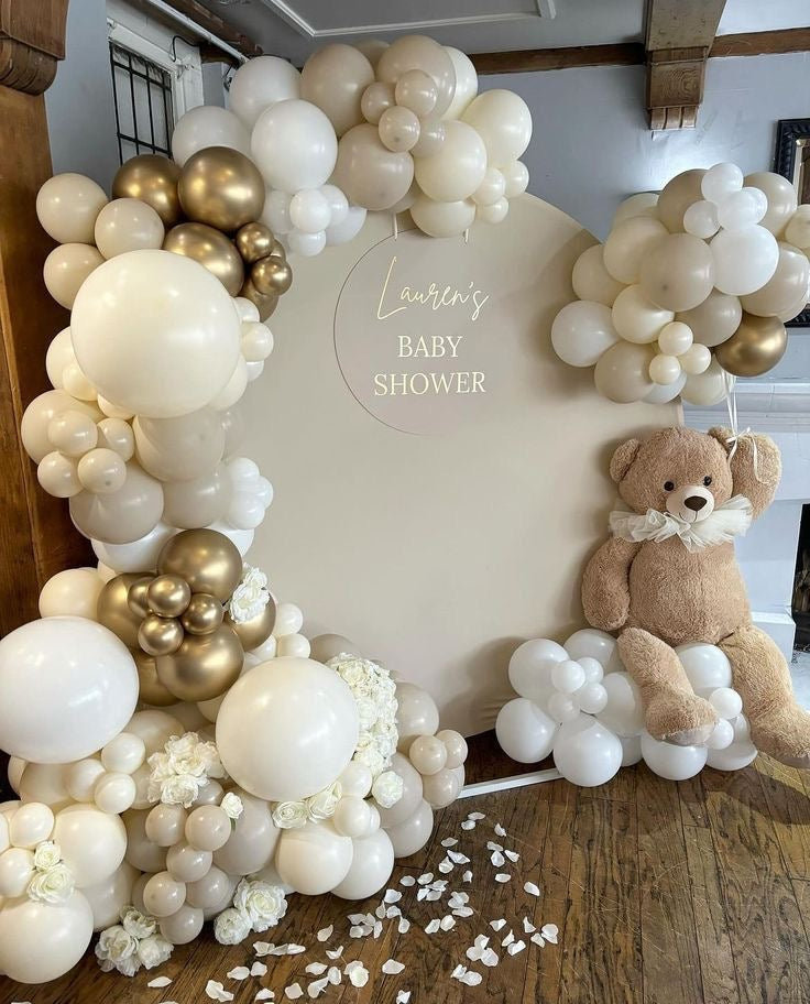 Baby shower boy decorations in blue and gold with backdrops, balloons, and tableware – YOLO Events