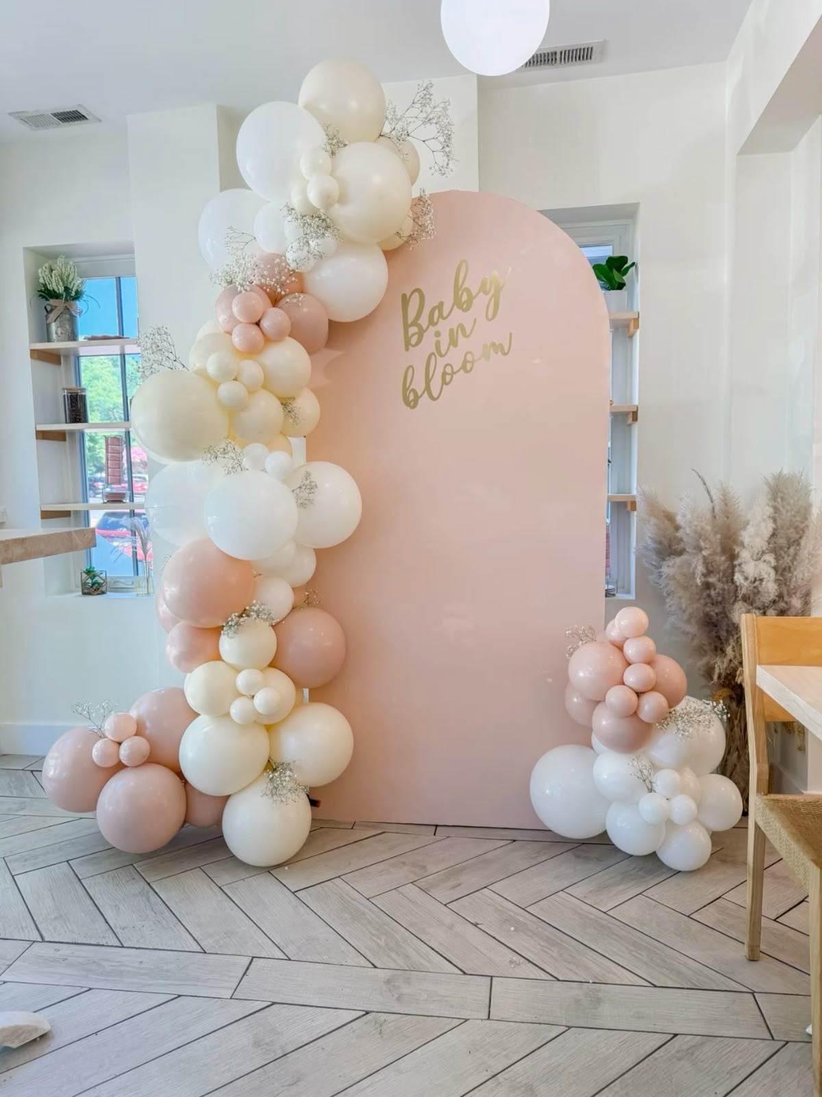 Baby shower girl backdrop with pink floral design for baby girl party decorations