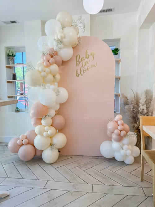 Baby shower girl backdrop with pink floral design for baby girl party decorations