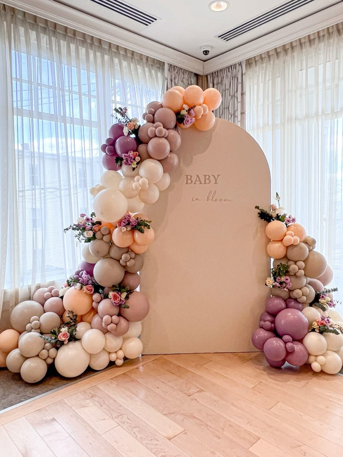 Baby shower girl backdrop with pink floral design for baby girl party decorations
