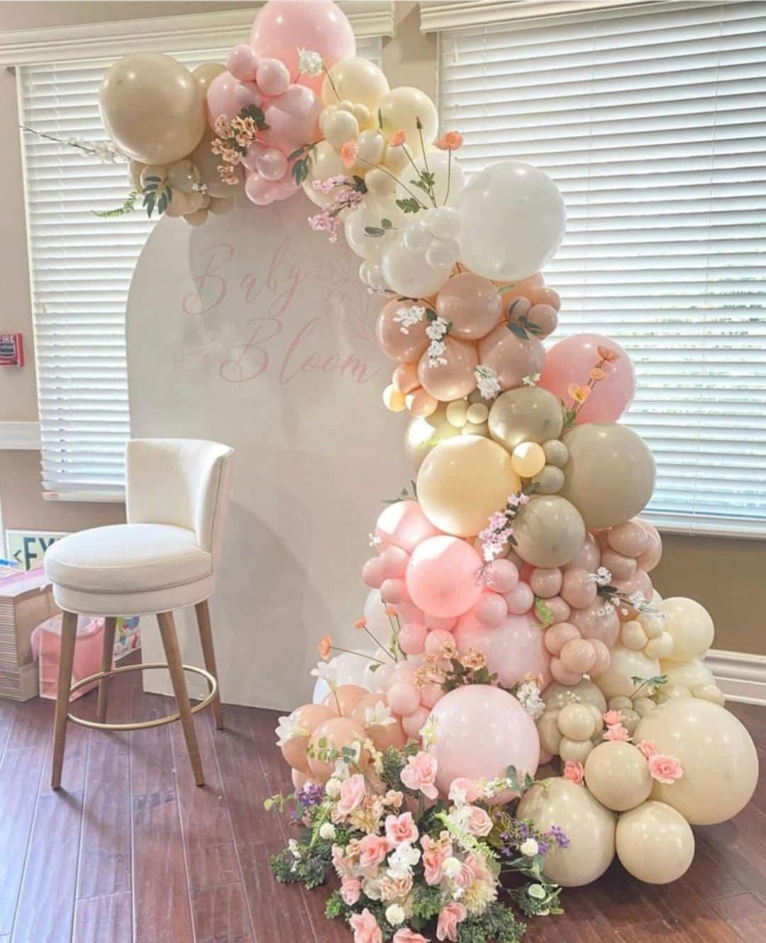 Baby shower girl backdrop with pink floral design for baby girl party decorations