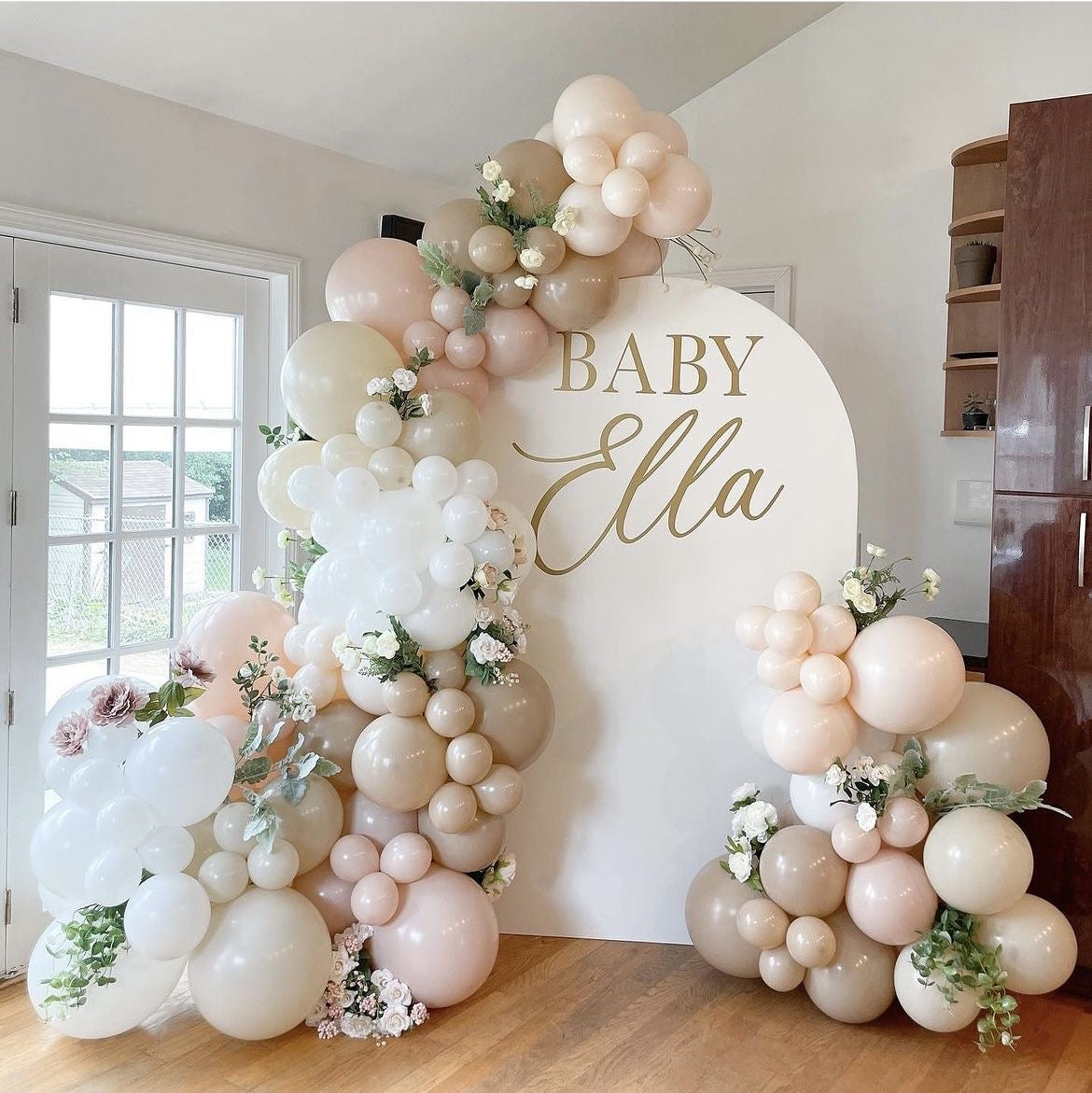 Baby shower girl backdrop with pink floral design for baby girl party decorations