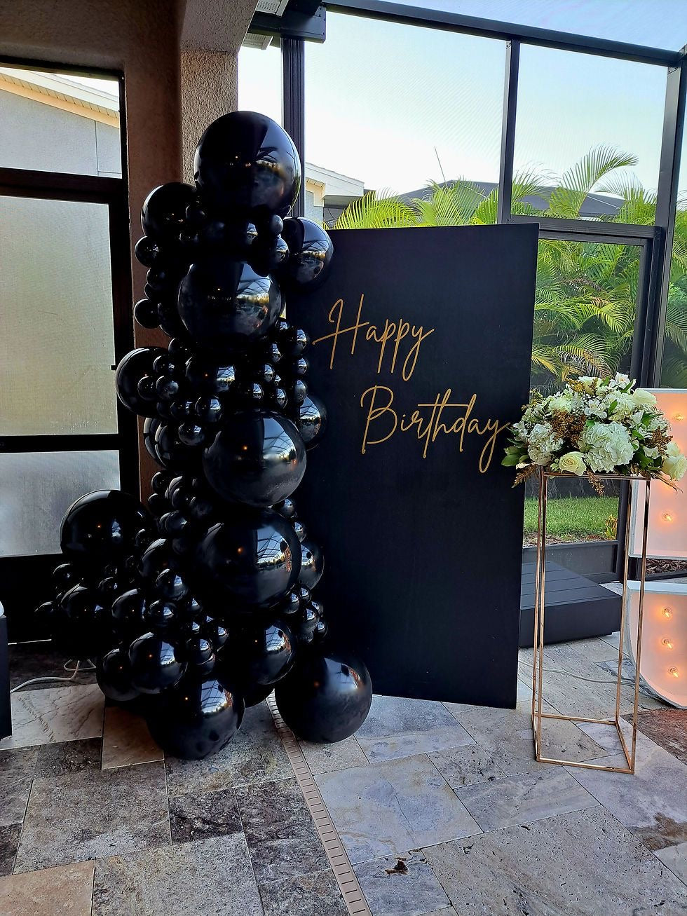 Elegant black birthday backdrop for party decoration – YOLO Events

