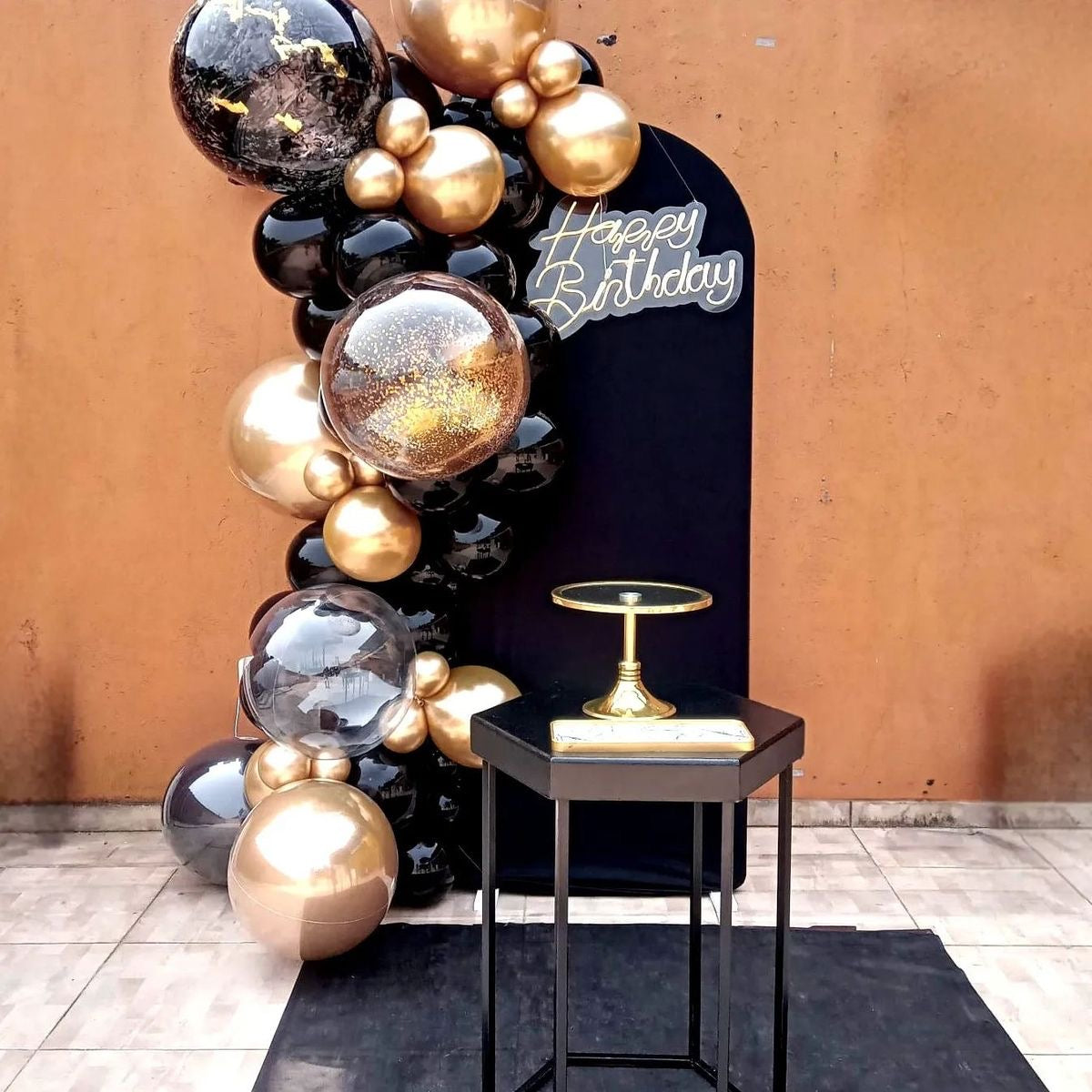 Elegant black birthday backdrop for party decoration – YOLO Events

