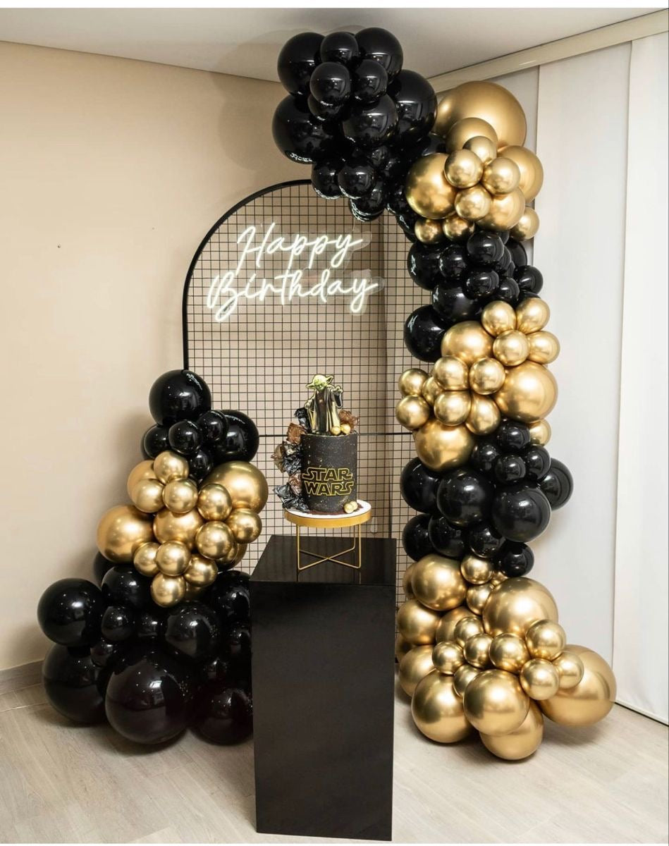 Elegant black birthday backdrop for party decoration – YOLO Events

