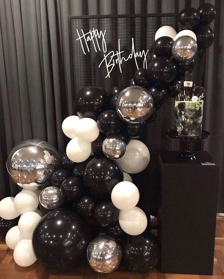 Elegant black birthday backdrop for party decoration – YOLO Events

